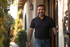 Man smiling while leaving a house, a Photo by Beautiful things