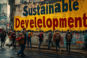 Urban Street Scene With Sustainable Development Mural