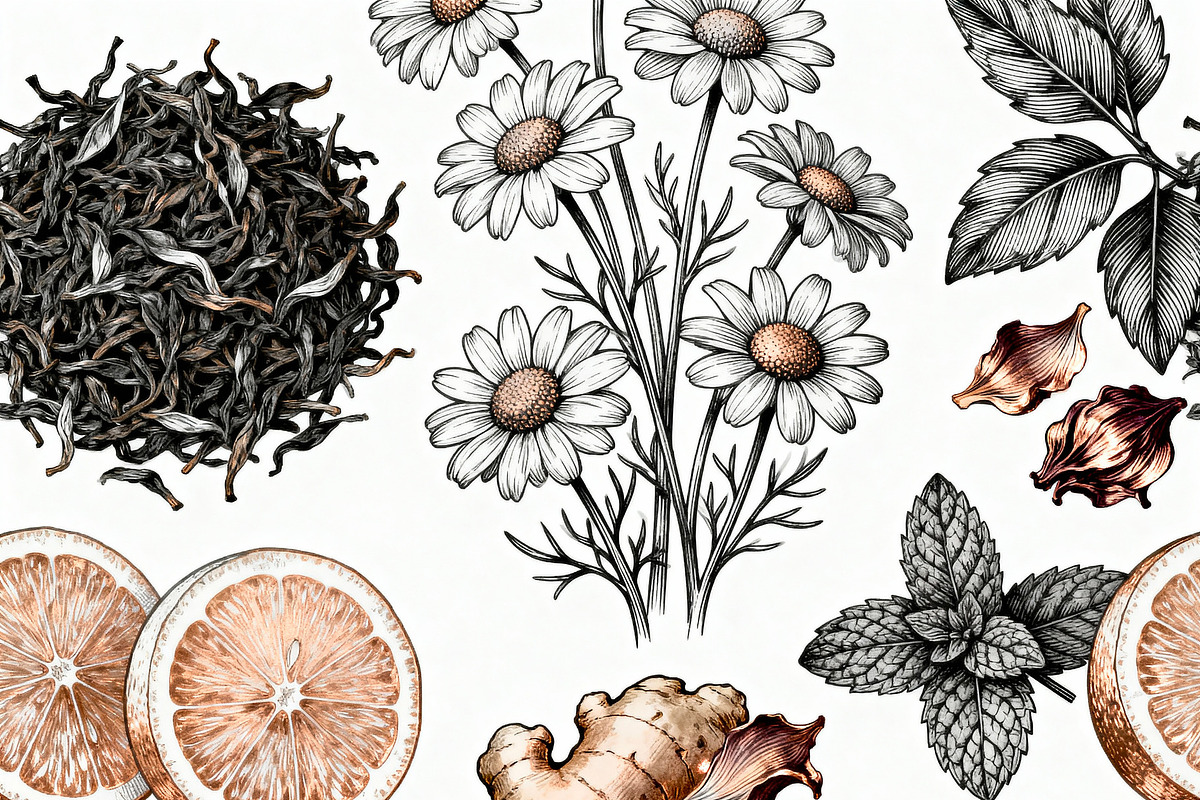 Artistic Herbal Tea Elements, a Decorative Illustration by Virgo Studio