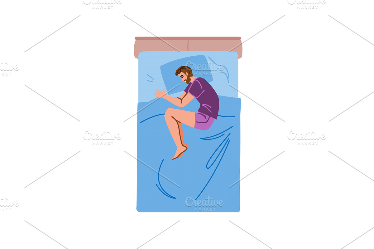 Man sleeping in fetal position on, an Object Illustration by pikepicture