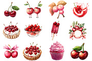 Cherry Fruit Clipart, Berries Cherry, an Illustration by Watercolor design (Thumbnail 2 of 5)