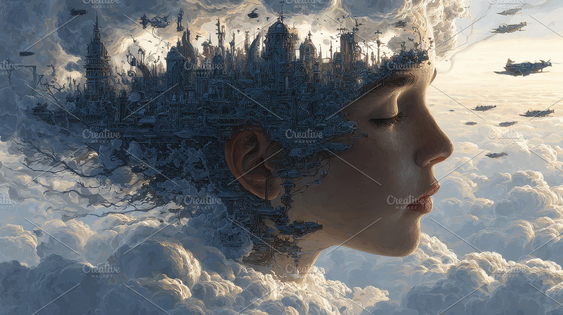 A City in a Childs Mind Above the Cl, a Photo by Pixeness Studio