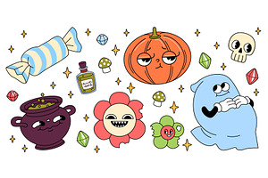 Groovy Halloween icons isolated on, an Illustration by art PVP - market