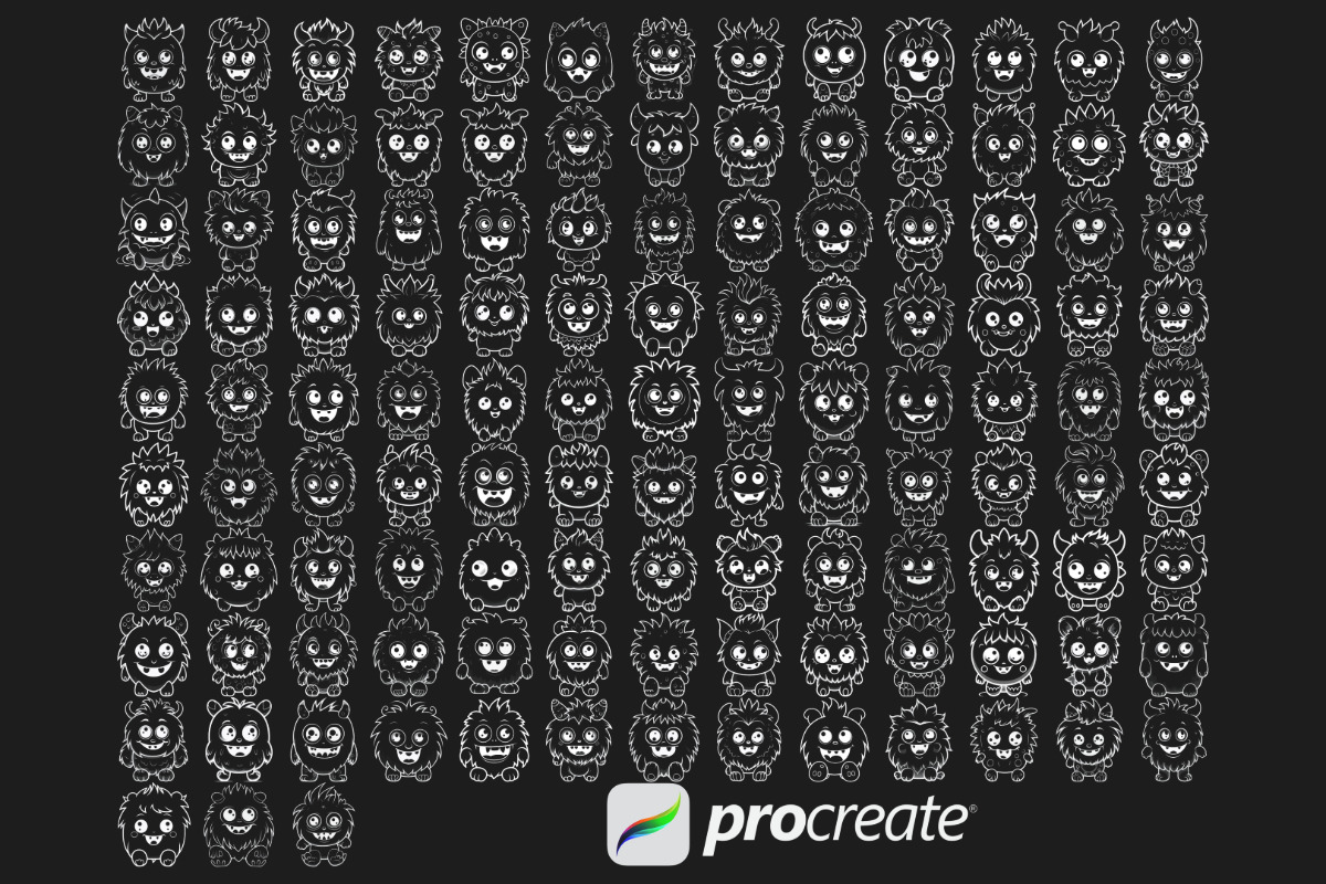 Cartoon Monsters Set 1 Procreate, a Brush Add-On by Disasterology Ink (Photo 5 of 10)