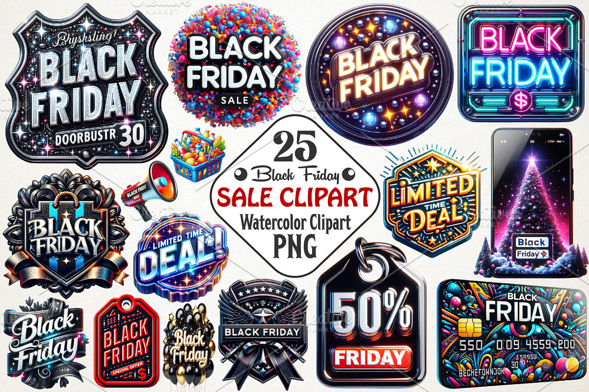 Black Friday Sale Clipart Bundle PNG, an Illustration by RobertsArt (Photo 1 of 4)