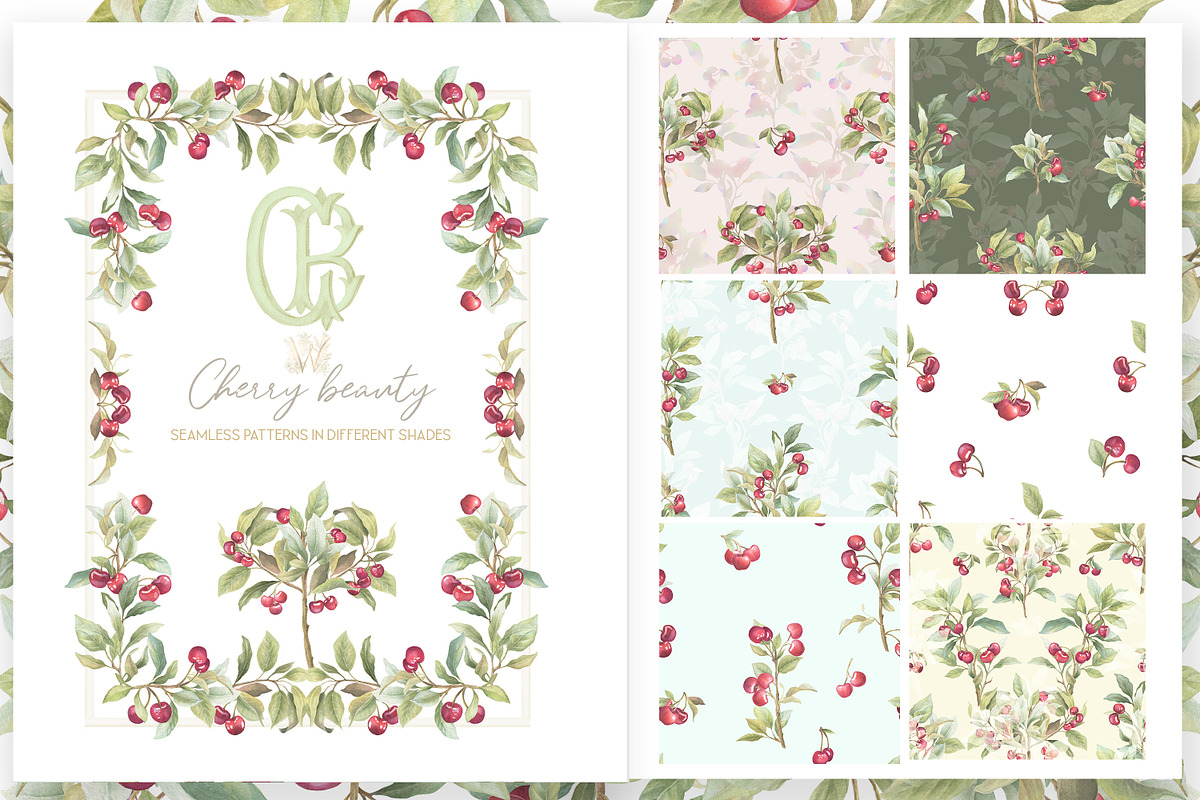 Vintage Cherry Crest Watercolor Set, a Decorative Illustration by WonderWonder (Photo 10 of 21)