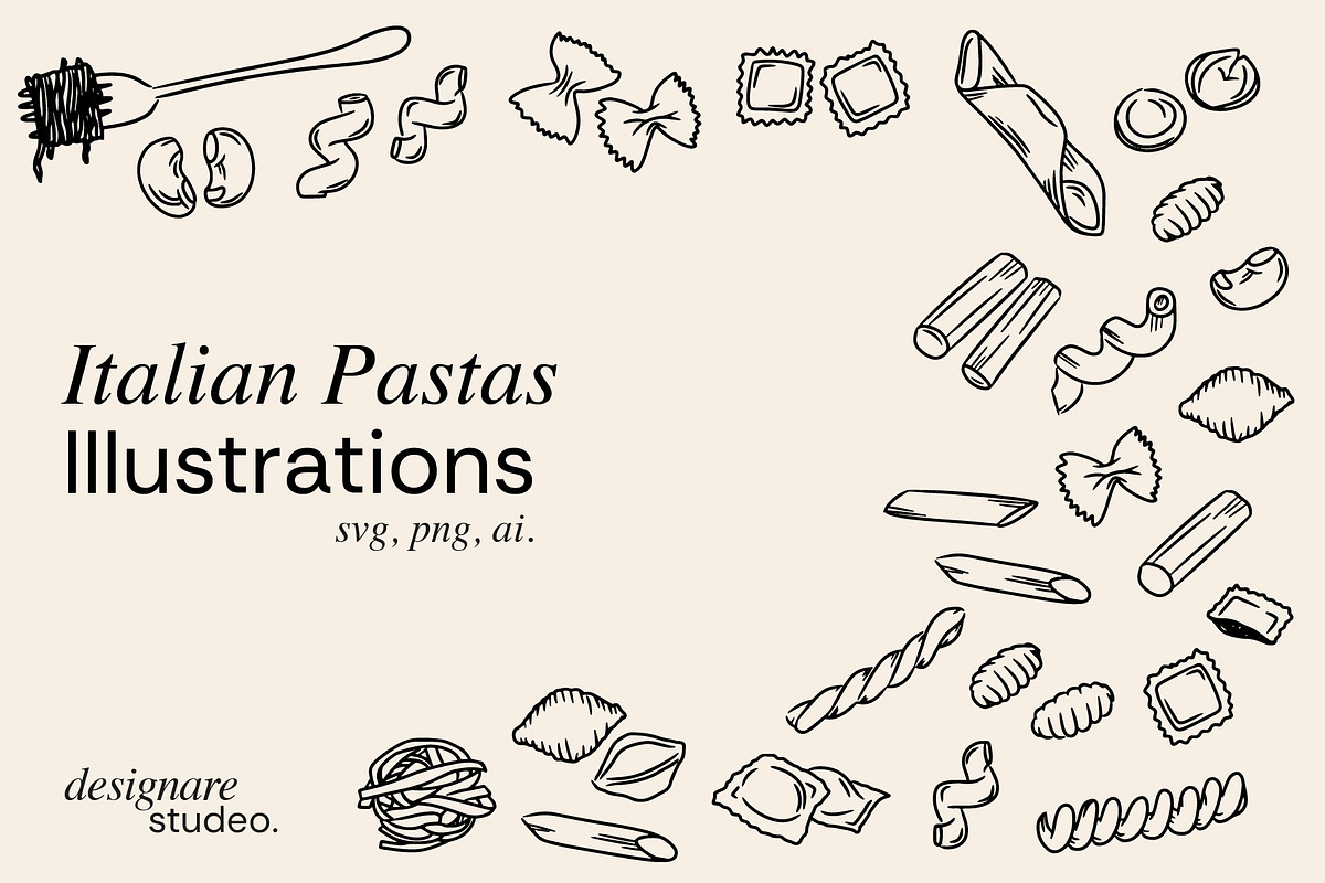 Italian Pastas Illustrations, a Decorative Illustration by ginni illustrations (Photo 1 of 6)