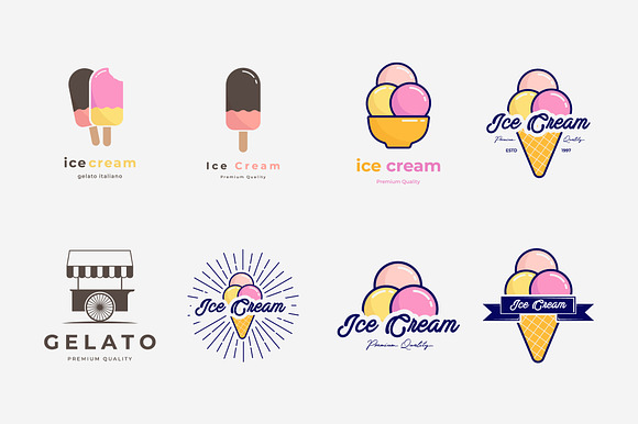 Set Bundle Ice Cream Logo Vintage preview 2