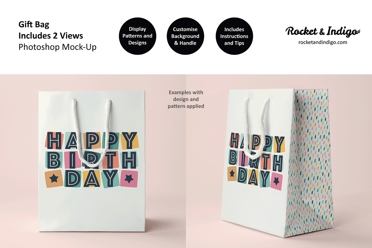 Gift Bag (2 views) Photoshop Mock-Up, a Product Mockup by Rocket & Indigo (Photo 1 of 4)