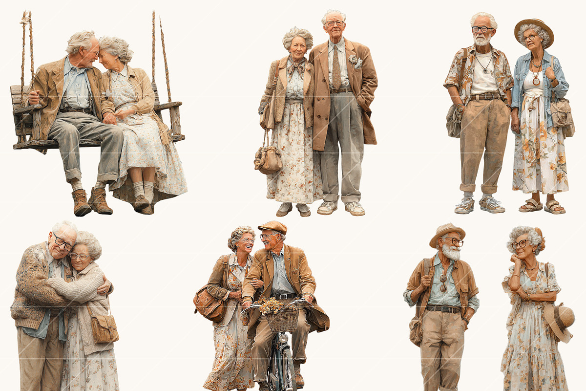Elderly Couple Clipart Bundle, a Person Illustration by BusyDaydesign (Photo 4 of 9)