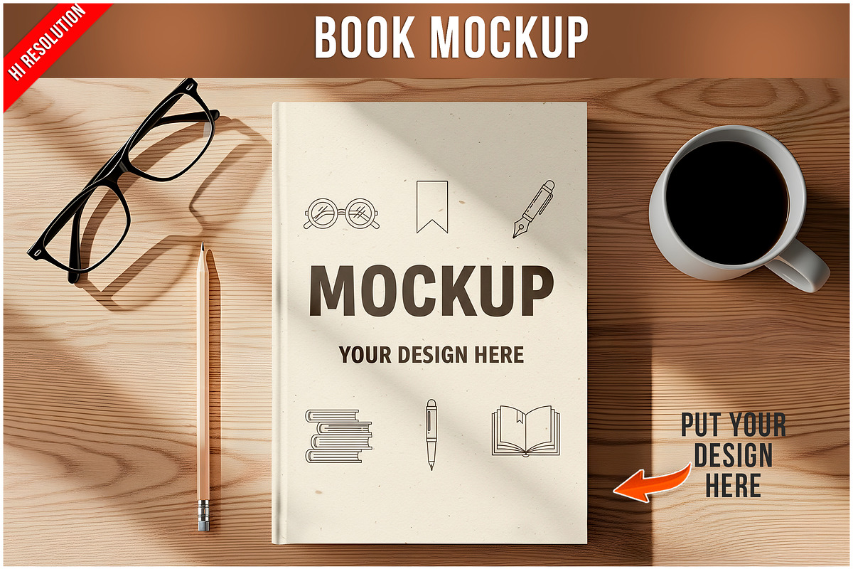 Book Cover on Wooden Desk Mockup PSD, a Books & Magazine Mockup by Bruno's Shop (Photo 1 of 4)