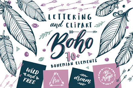 Boho Clip art and Lettering