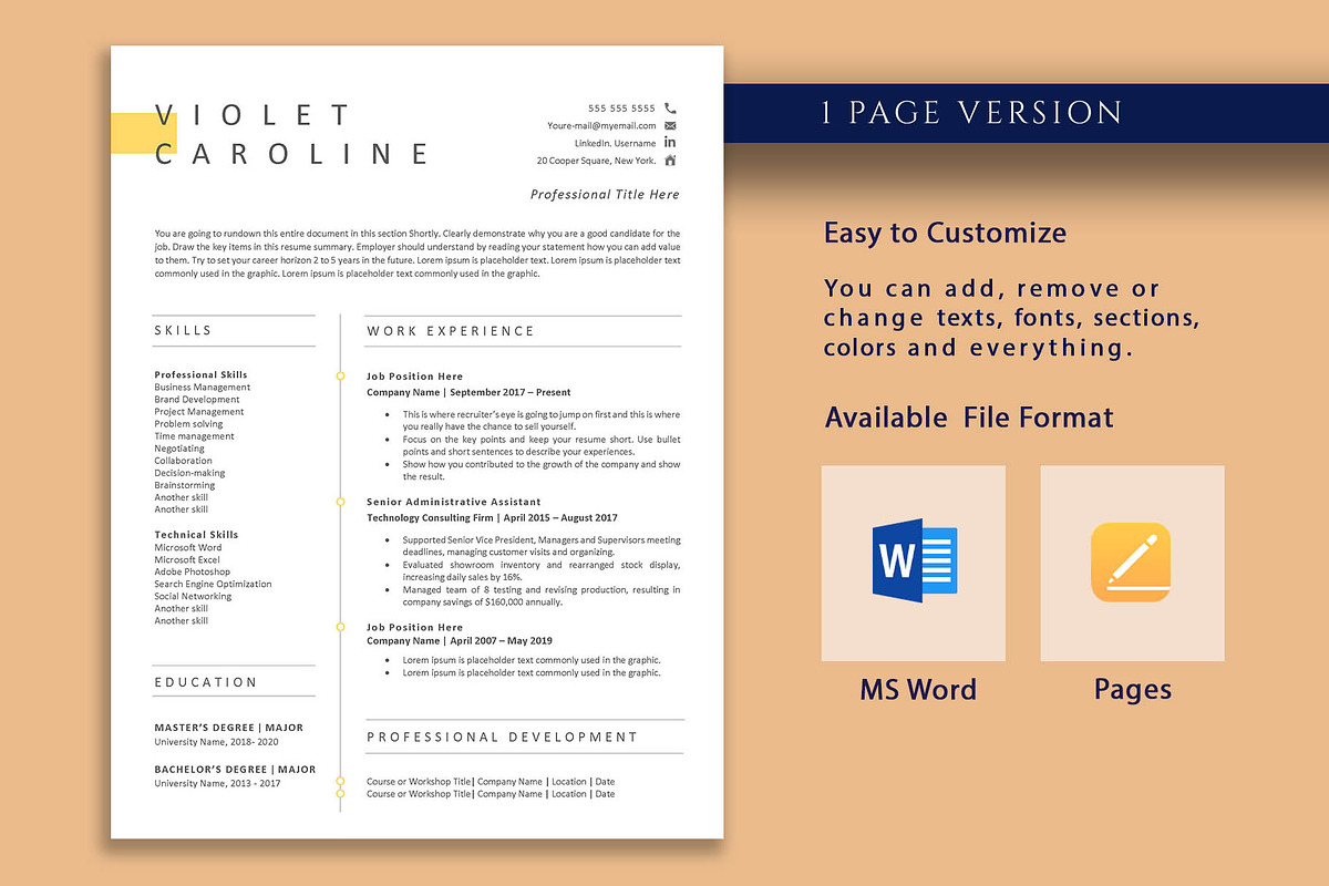 Professional Resume Template Word, a Resume Template by VictoriousVita (Photo 2 of 8)