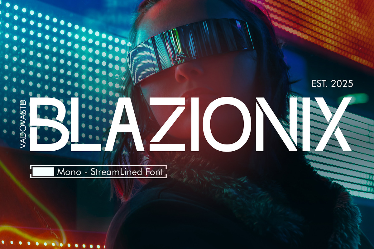 Blazionix Futuristic Font, a Sans Serif Font by Vadovastd (Photo 1 of 8)
