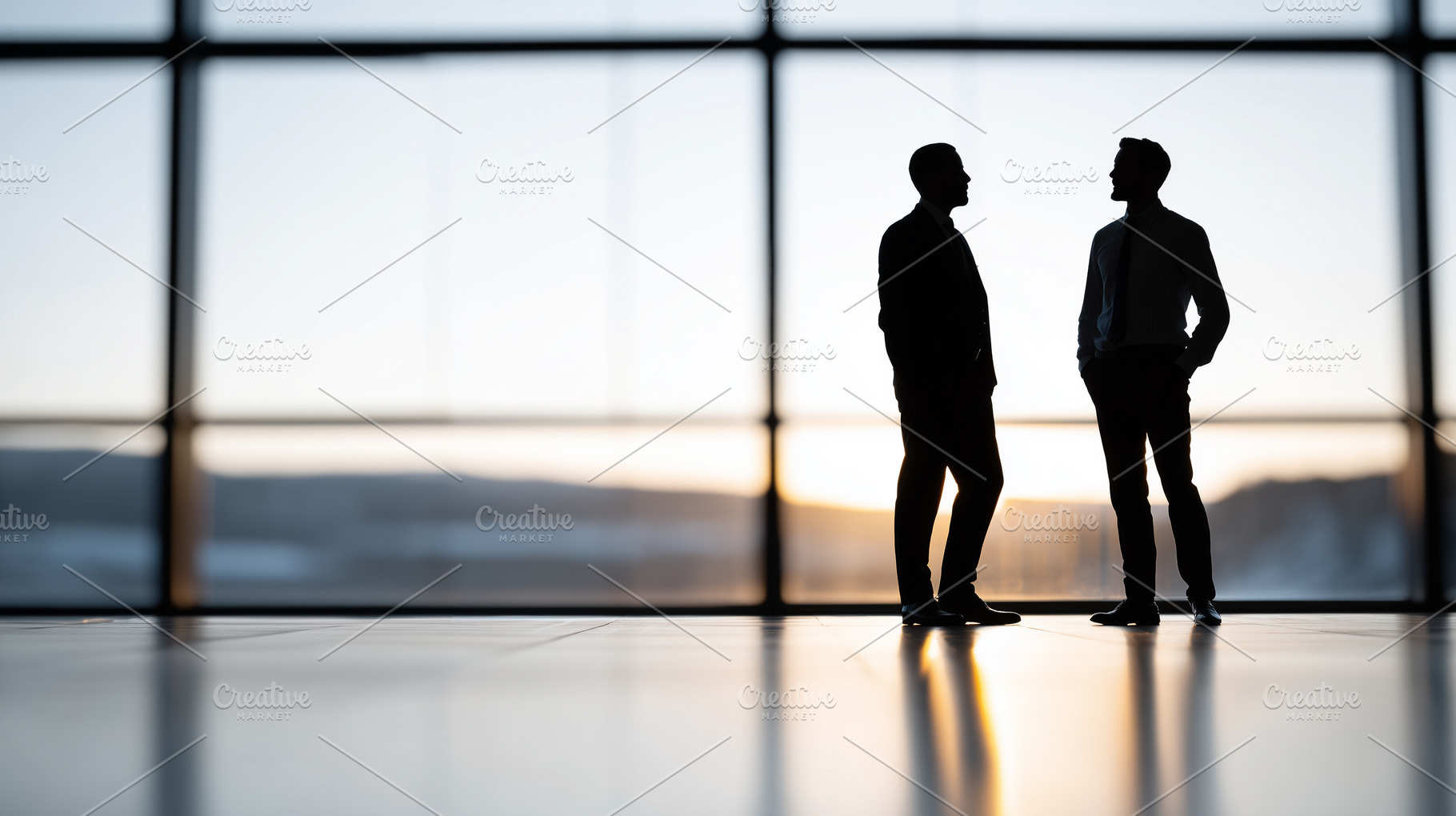 Silhouette of two businessmen talk, a Business Photo by MistyDay