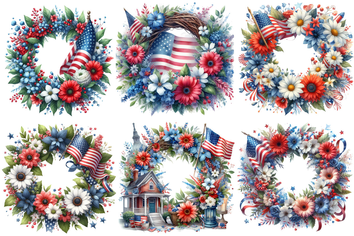 Watercolor 4th of July Wreath Clipar, an Illustration by Sublimation Artist (Photo 2 of 6)