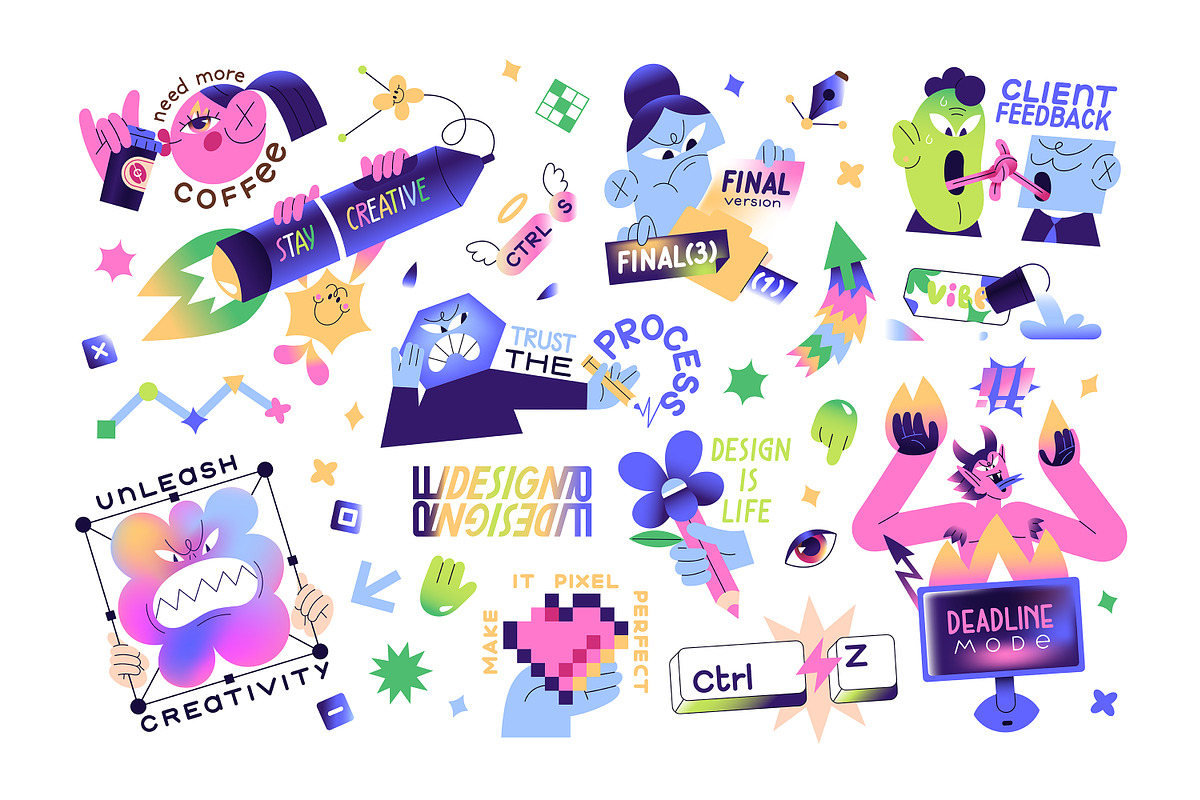 Graphic or web design sticker pack, a Decorative Illustration by PaperTrident (Photo 1 of 4)