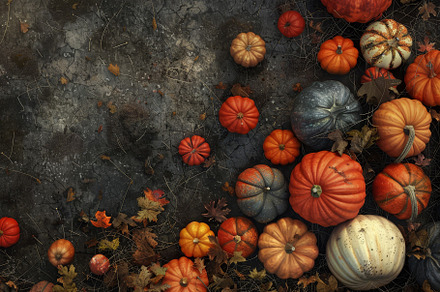 An assortment of pumpkins in shades, a Photo by Tanuart