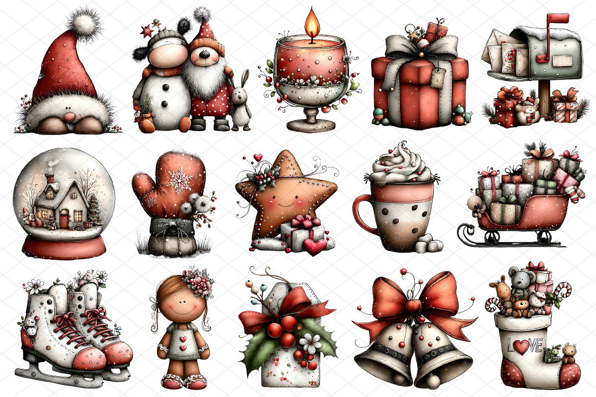 Whimsical Christmas Clipart, an Illustration by cherrydesign (Photo 3 of 4)