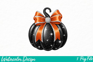 Black Halloween pumpkin png, an Illustration by Watercolor design