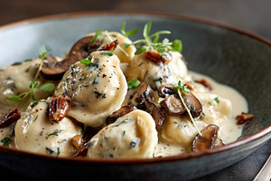 Homemade ravioli in a creamy sauce, a Food & Drink Photo by MistyDay