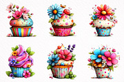 Whimsical Spring Cupcake Clipart, an Illustration by DreamArtGraphic (Thumbnail 3 of 8)
