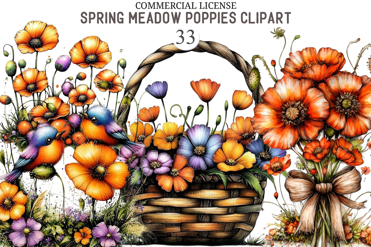 Spring Meadow Poppies Clipart Bundle, an Illustration by designcity5 (Photo 1 of 5)