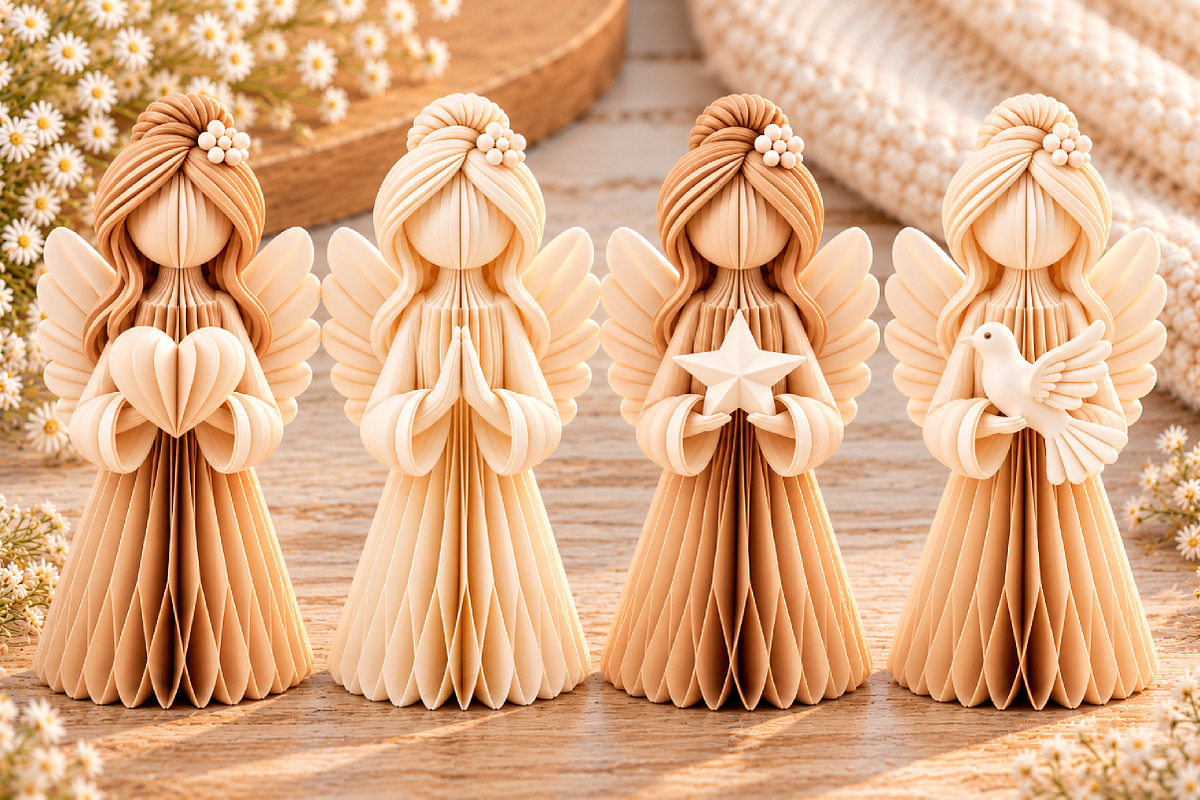 4 Elegant Angel Figurines STL, a Characters & Person 3D Model by Layerology (Photo 3 of 4)