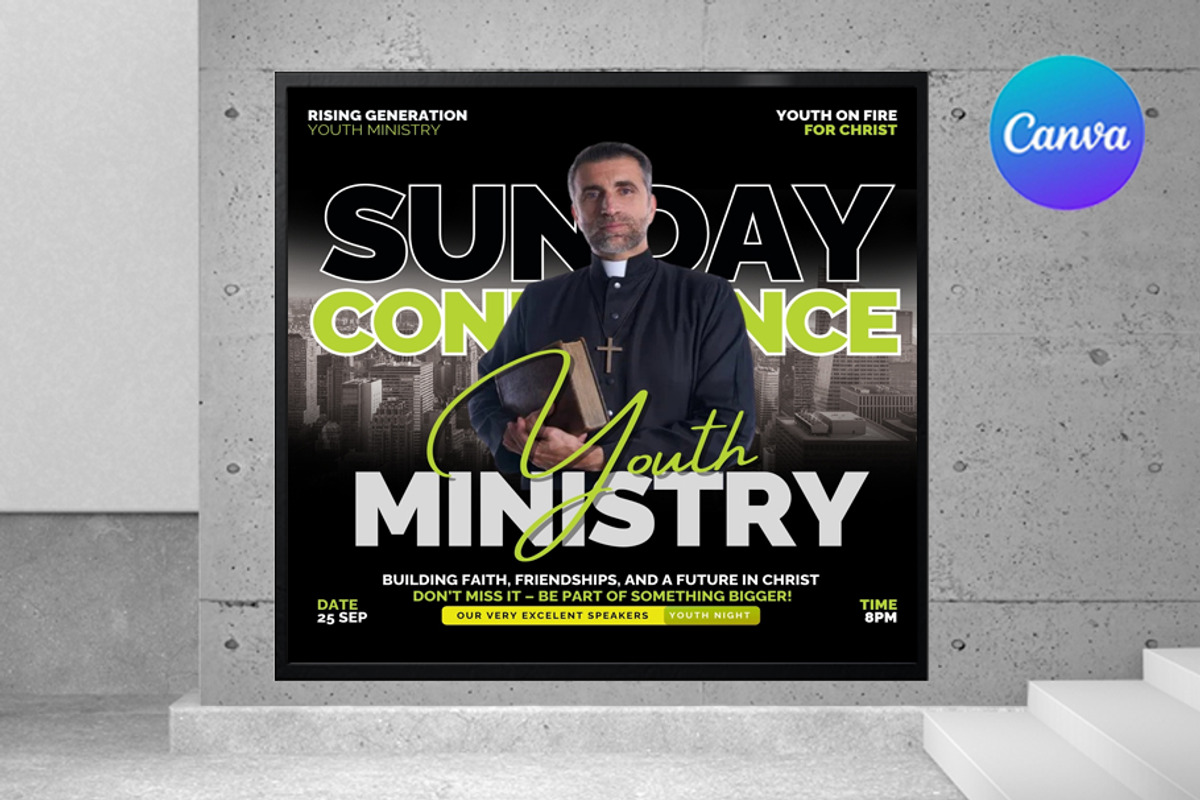 Youth Ministry Flyer  Editable Canva, a Graphic by graphicforest (Photo 1 of 3)
