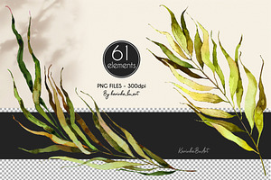 Watercolor Greenery Leaves 77PNG Kit