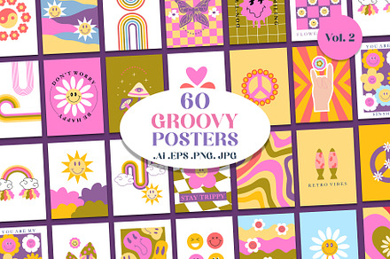 Retro 70s Groovy Posters wall print