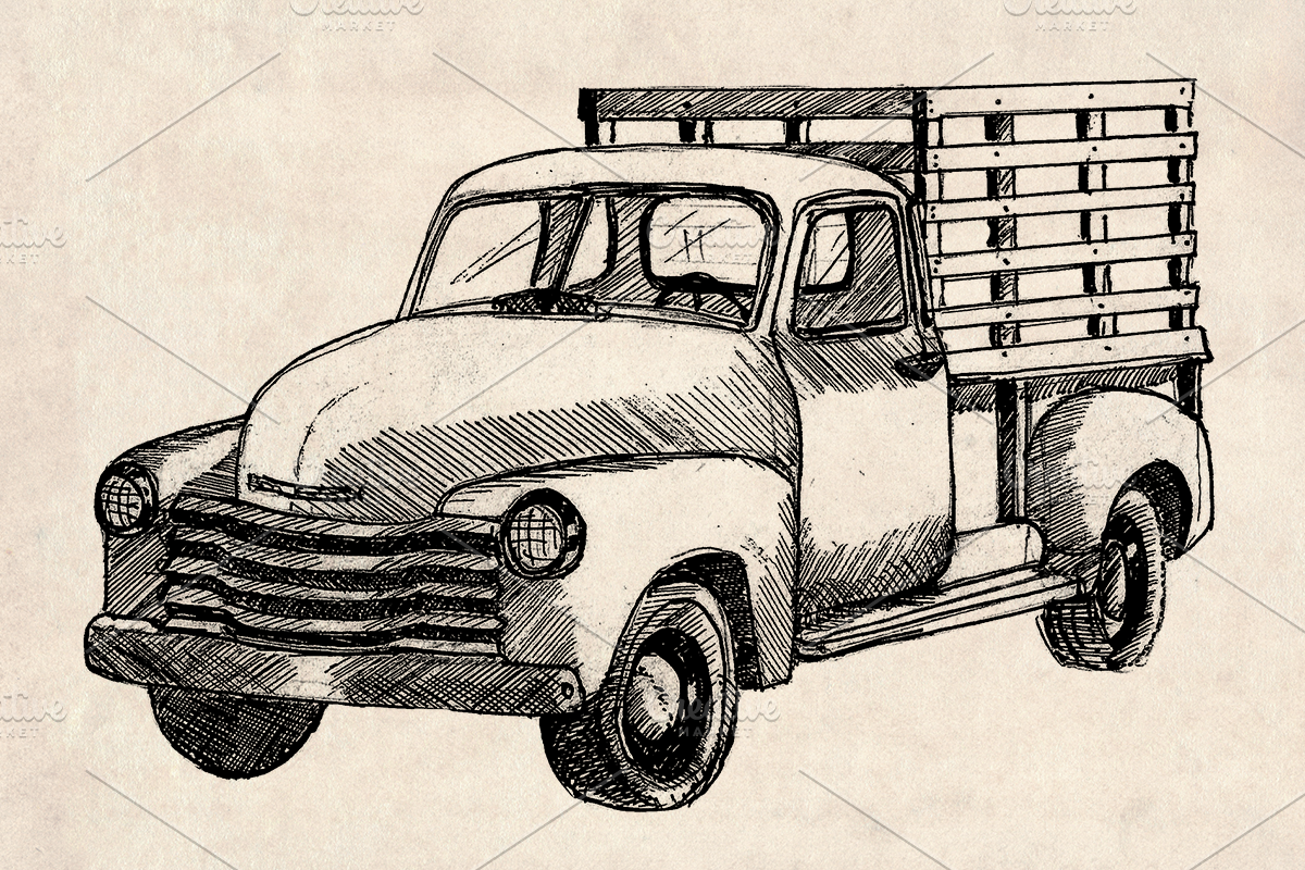 American Classic Car Pickup Drawings, an Illustration by Doggy Days (Photo 5 of 9)