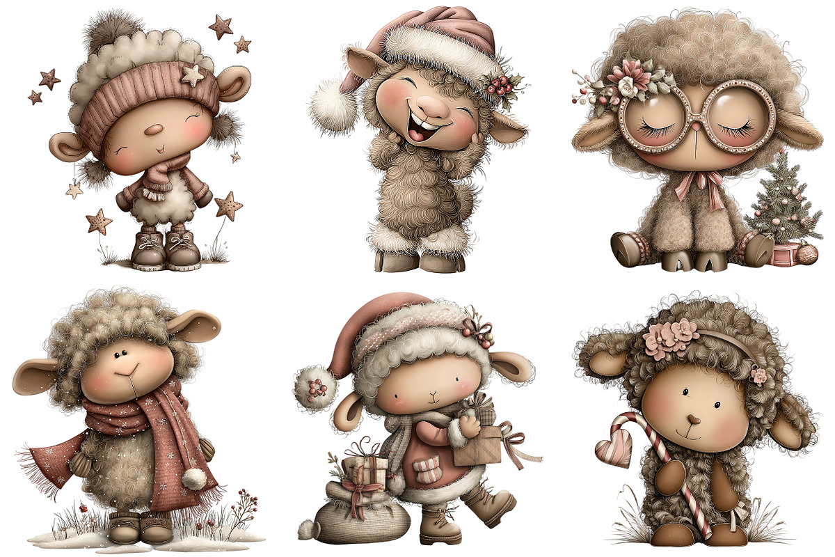 Funny Christmas Sheep Clipart, an Illustration by Craft Nest (Photo 10 of 10)
