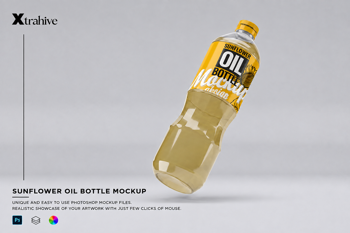 Sunflower Oil Bottle Mock-Up, an Advertising Mockup by Xtrahive (Photo 1 of 2)