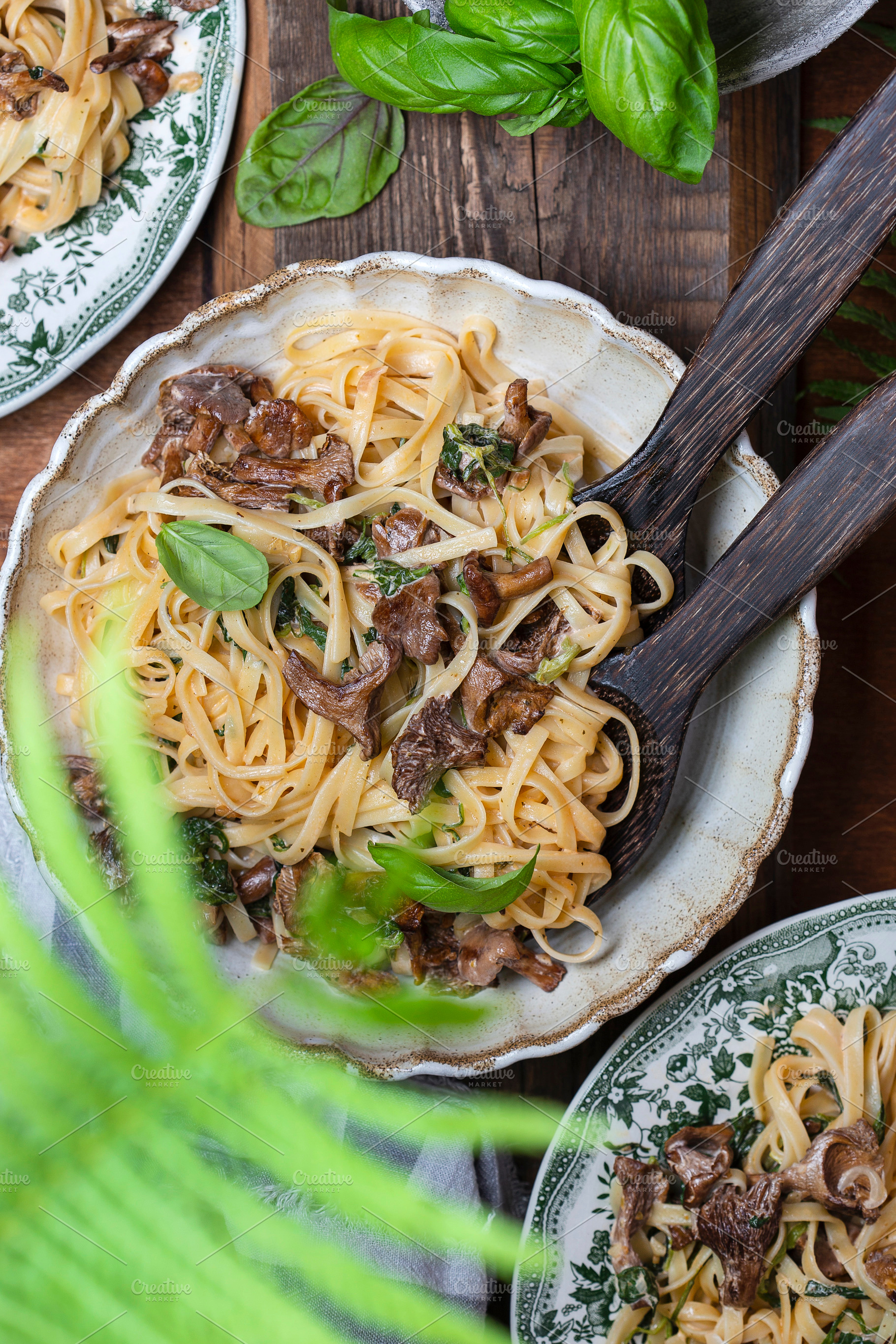 Plate of pasta with forest chanterel featuring food, parsley, and pasta, a Food & Drink Photo by Marina_Pronina