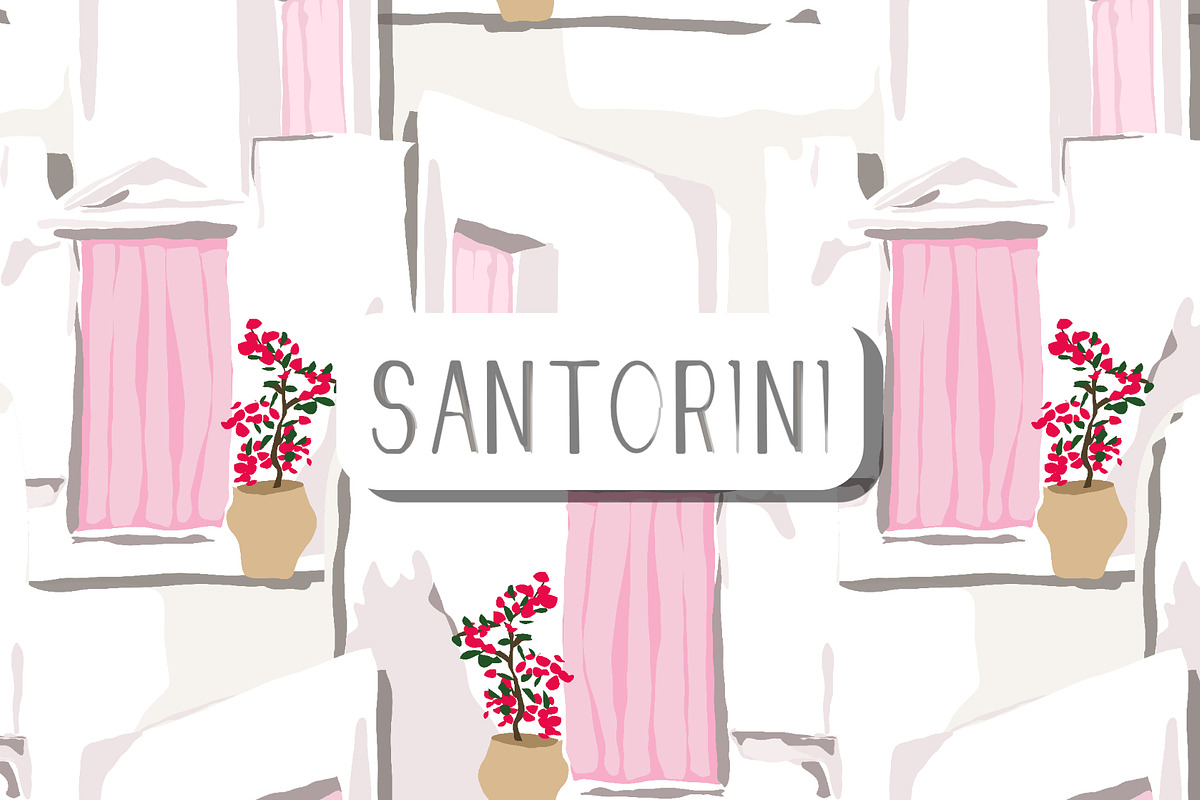 Mediterranean pink houses island, a Pattern Graphic by Cotton Melon pattern Shop (Photo 1 of 6)