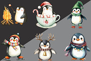 Watercolor Christmas Penguin Clipart, an Illustration by Black Bird Studio (Thumbnail 4 of 6)
