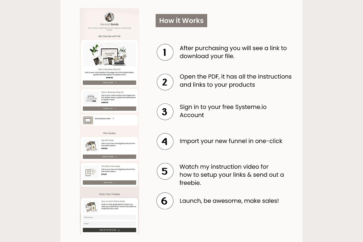 Systeme.io Neutral Sands Link in Bio, a Landing Page Template by Hayley's Digital Hub (Photo 9 of 10)