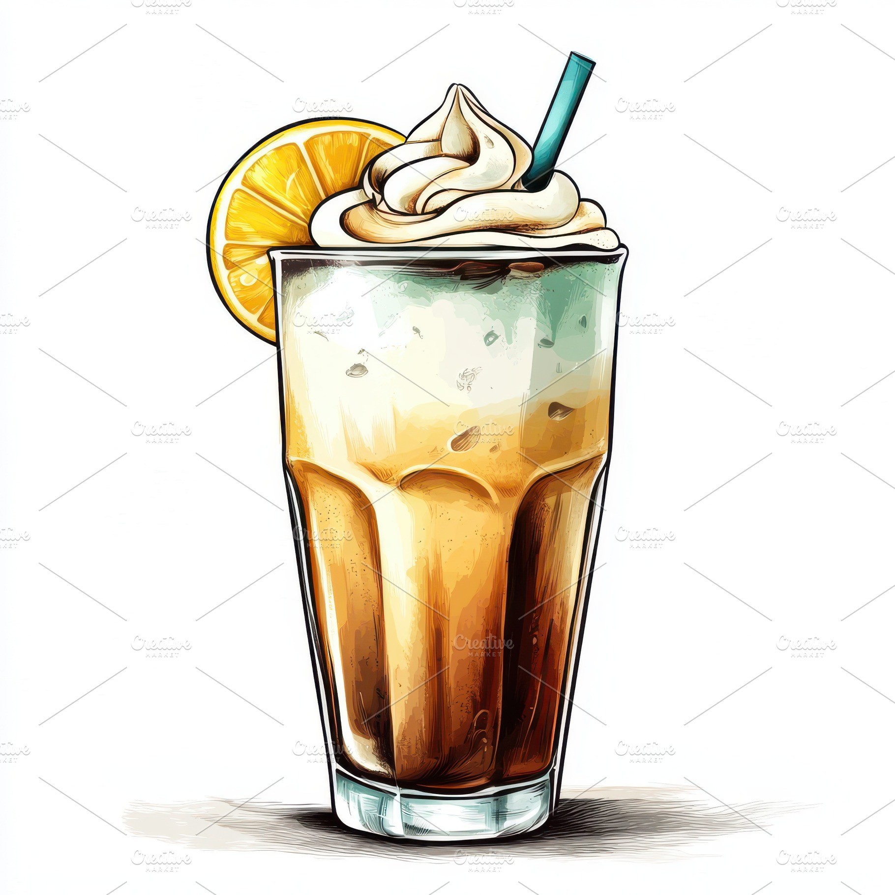 Glass with milkshake, mint and lemon, a Food & Drink Photo by Pixeness Studio