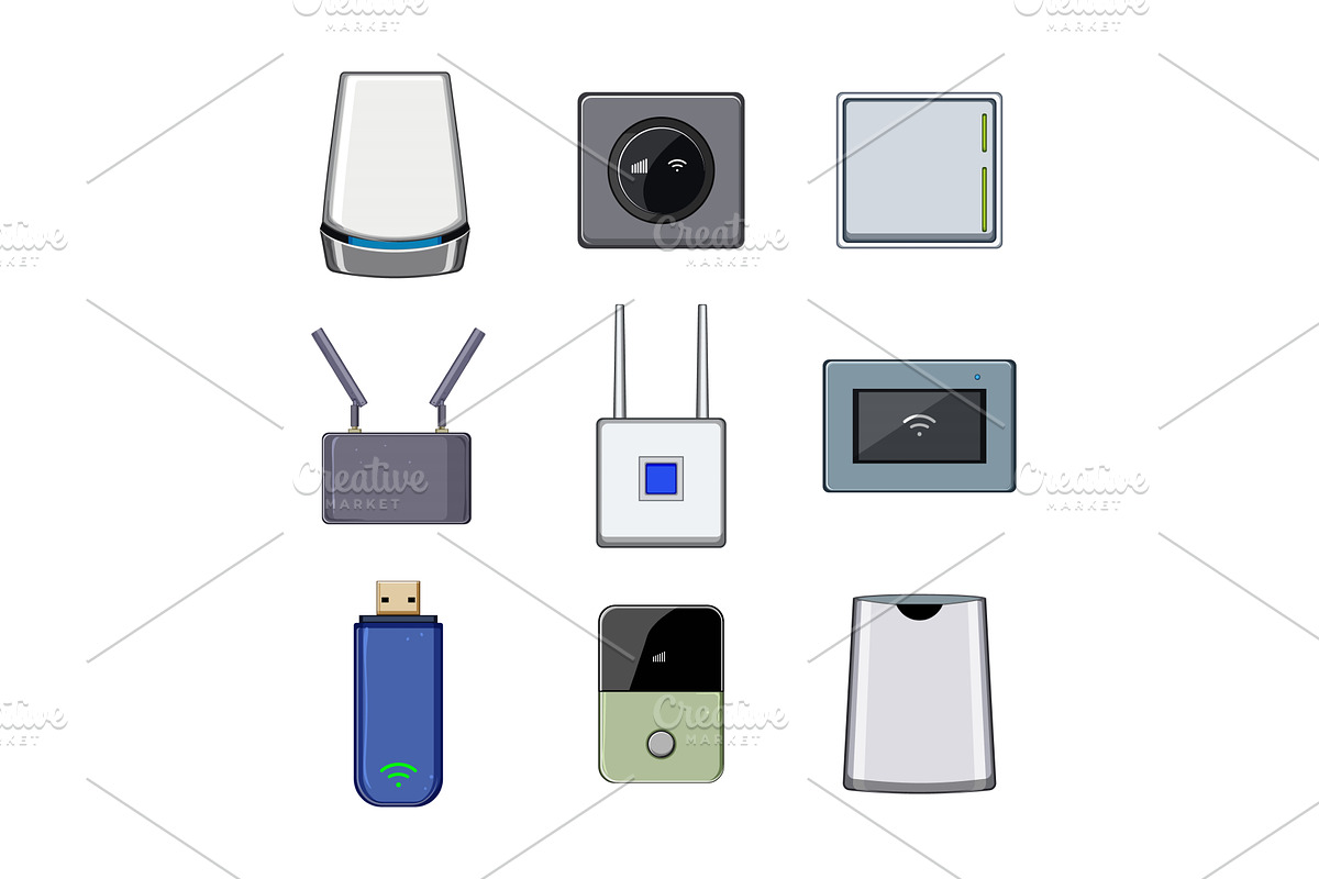 5g modem set cartoon vector, a Technology Illustration by pikepicture