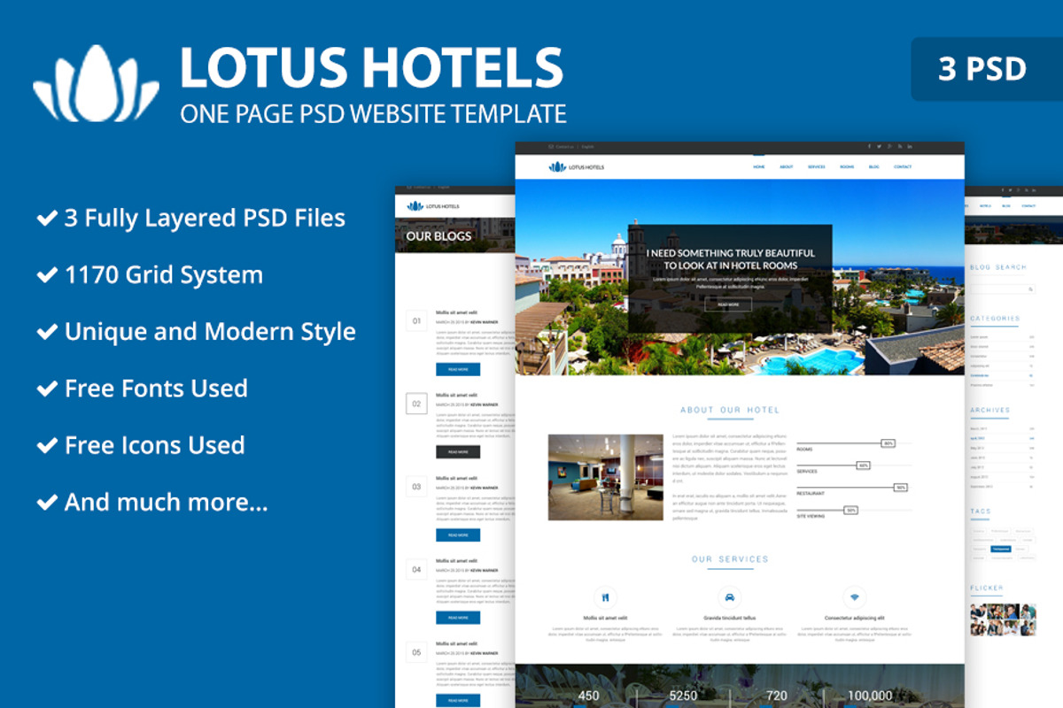 One Page Hotels PSD Website Template, a Landing Page Template by WebbyTemplates (Photo 1 of 4)