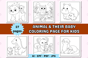 Animal & Their Baby Coloring Page