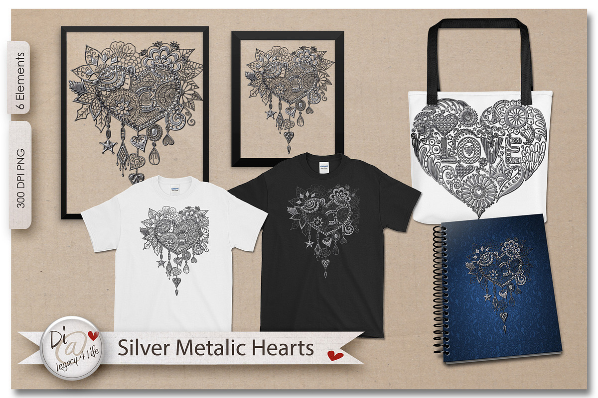 Silver Metalic Hearts, an Illustration by Legacy4Life Designs (Photo 3 of 3)