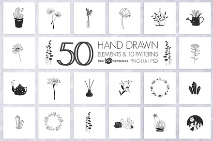 50 Hand Drawn Elements and Patterns