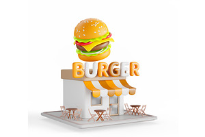 Isometric Burger Restaurant Building