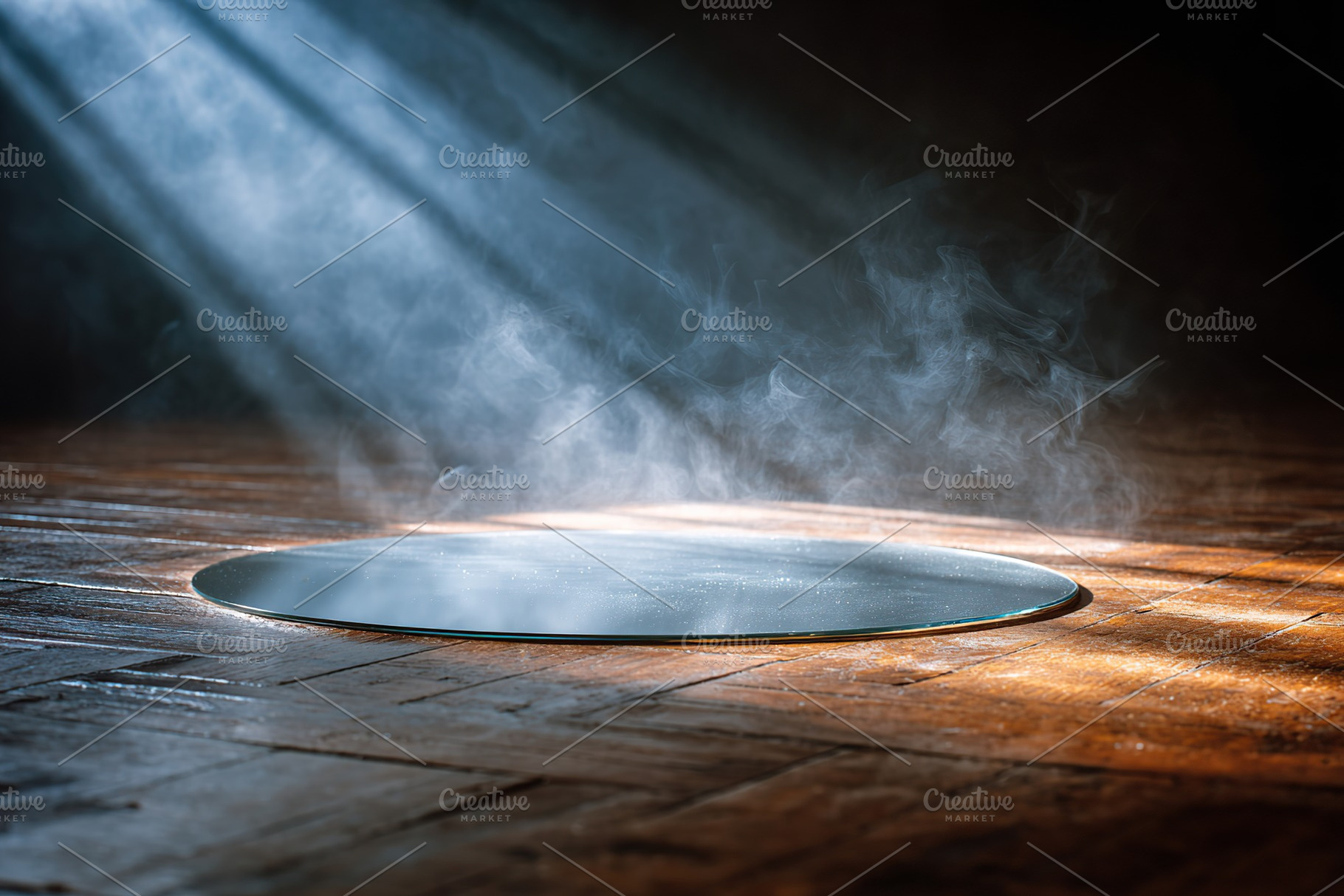 Mysterious light and steam emerge from a round opening in a dimly lit wooden ro, an Arts & Entertainment Photo by AlyaAnd