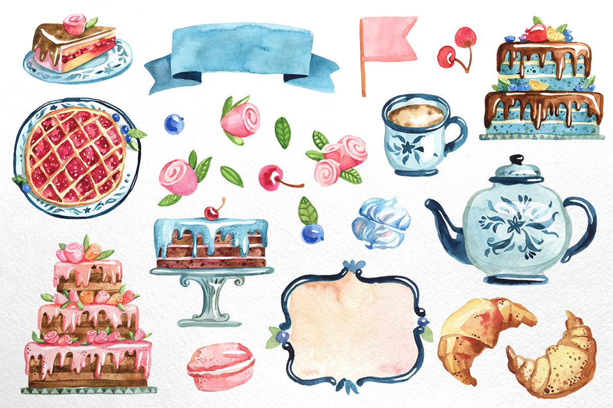 Watercolor cakes and sweets, a Food Illustration by katyabuslaeva (Photo 2 of 5)