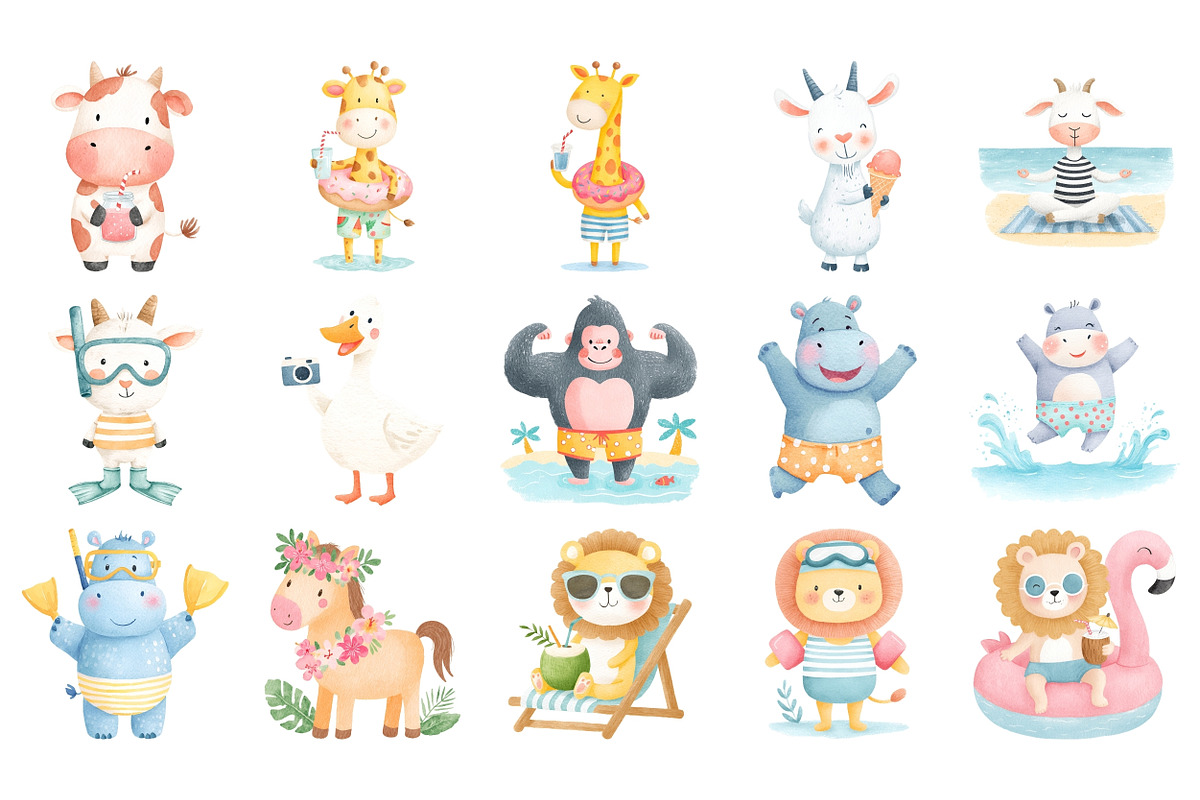 Cute Beach Animals PNG, a Seasonal Illustration by Nicolle's Colorful Art (Photo 3 of 5)
