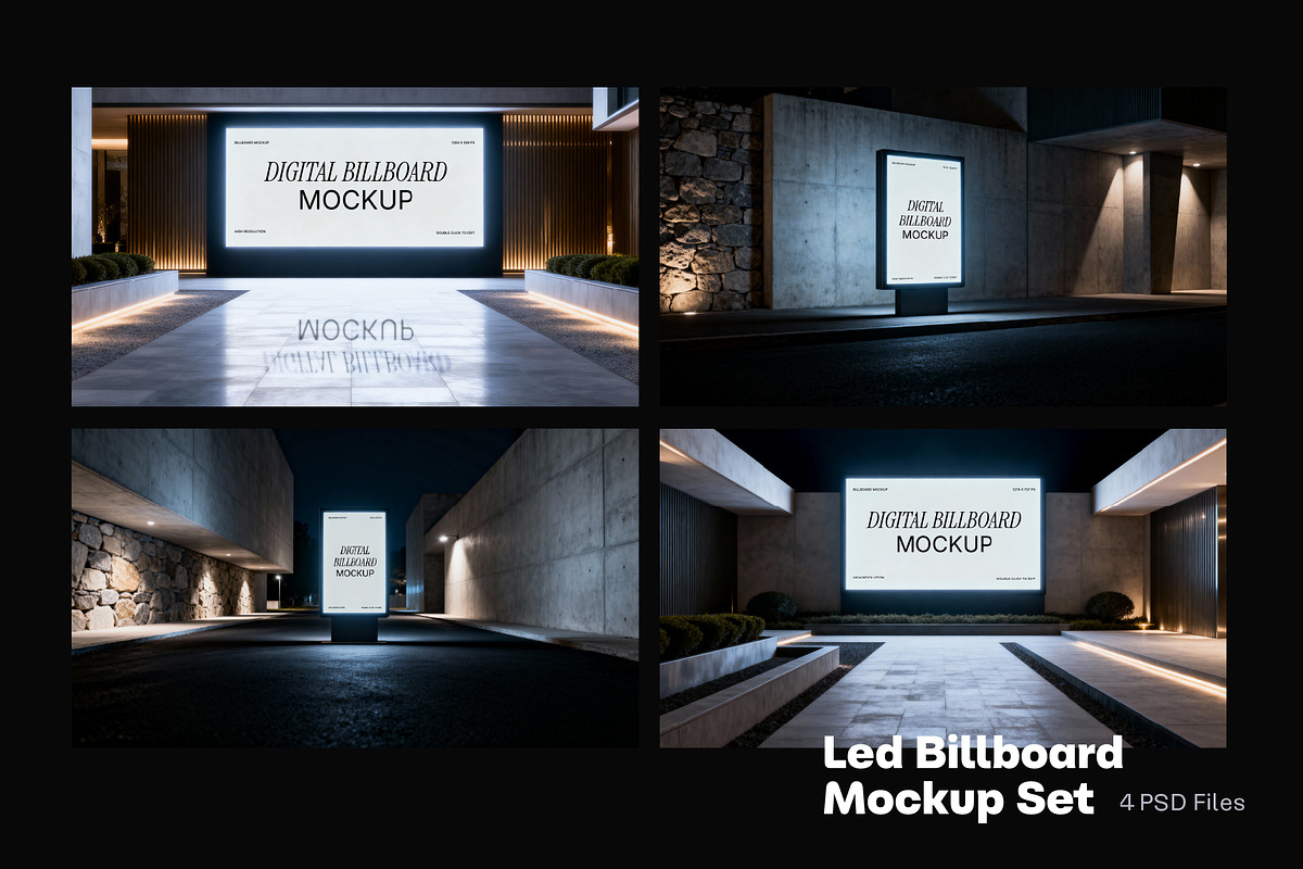 4 LED Billboard Mockups Architecture, an Advertising Mockup by rodrigofkaminski (Photo 1 of 5)