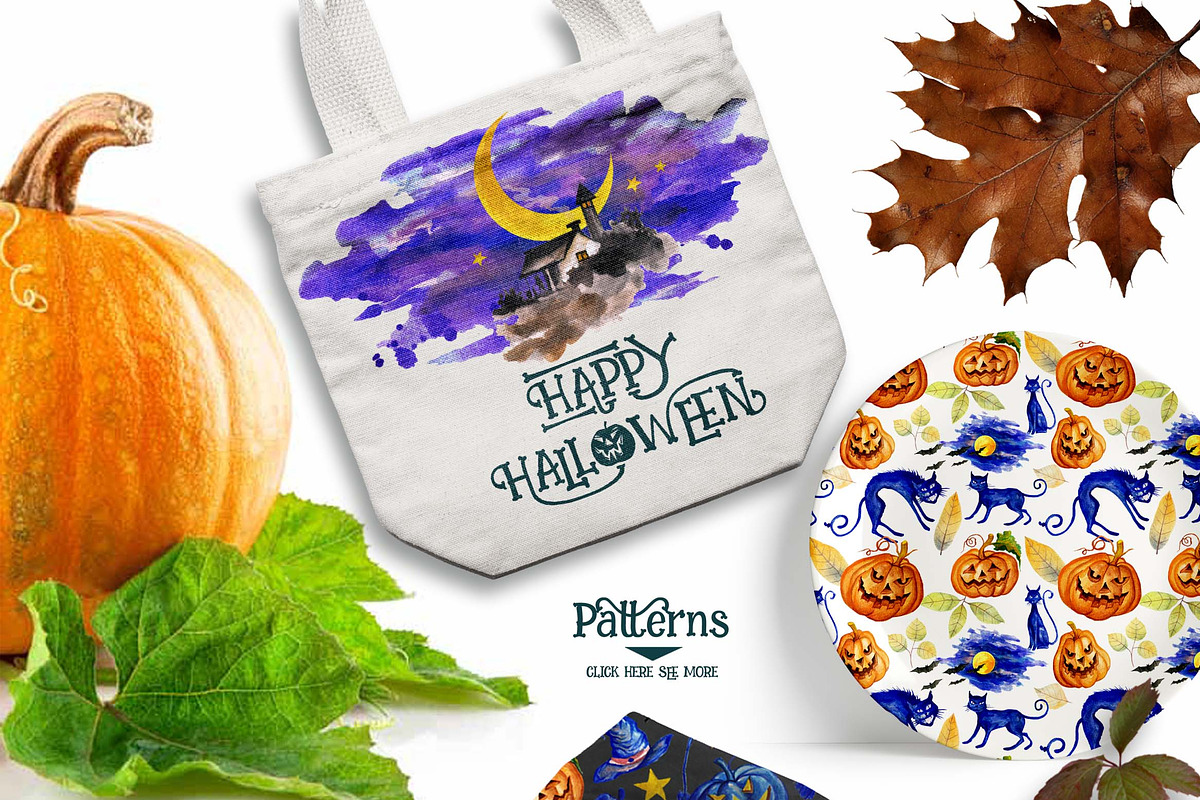 Watercolor Happy Halloween, a Seasonal Illustration by Graphobia (Photo 2 of 3)